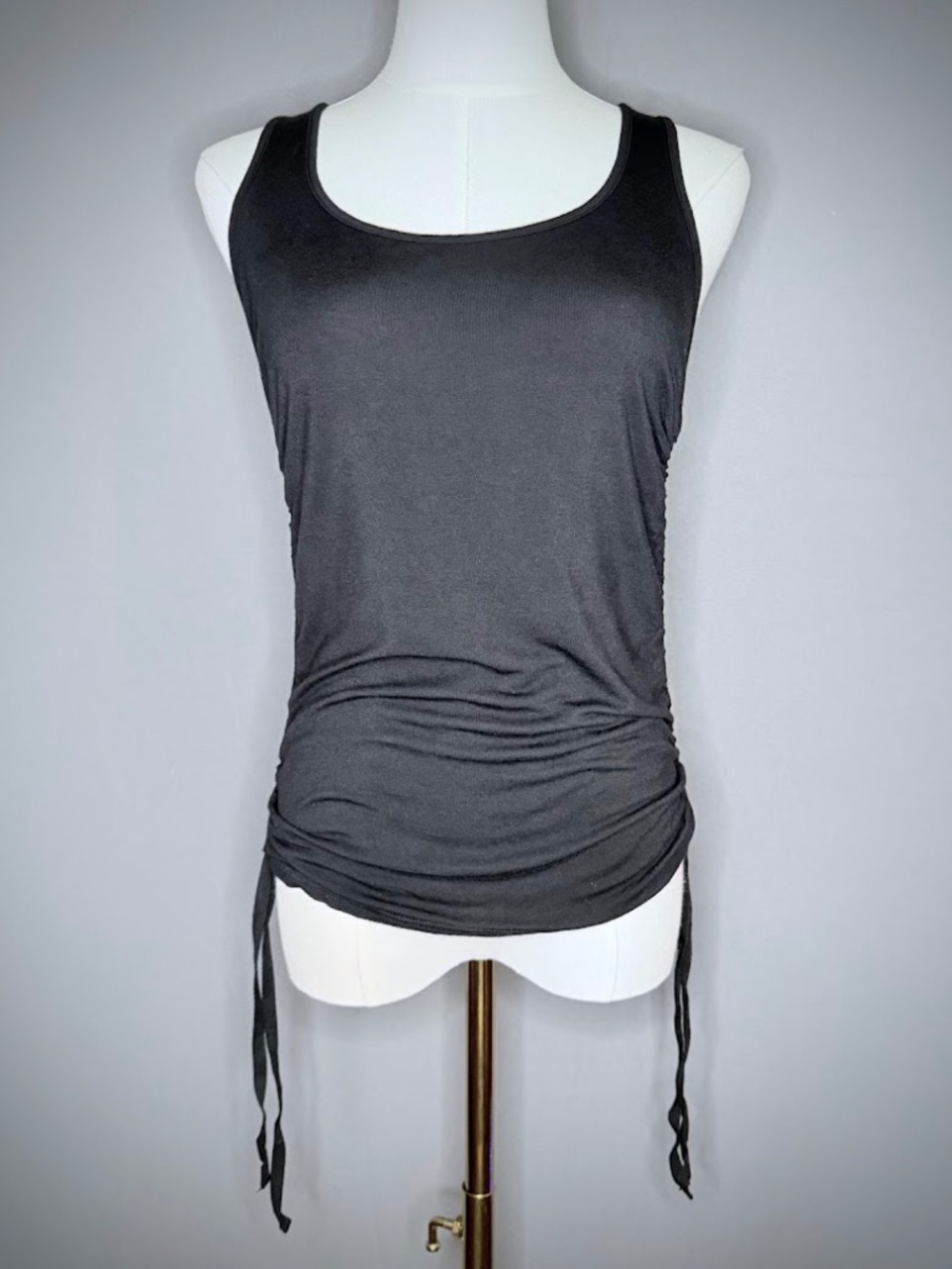 Adore Me Black Ruched Side Tank Top Size M Adjustable Side Tie Sleeveless Top